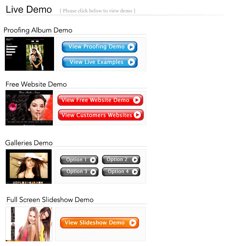 live demo website for photographers