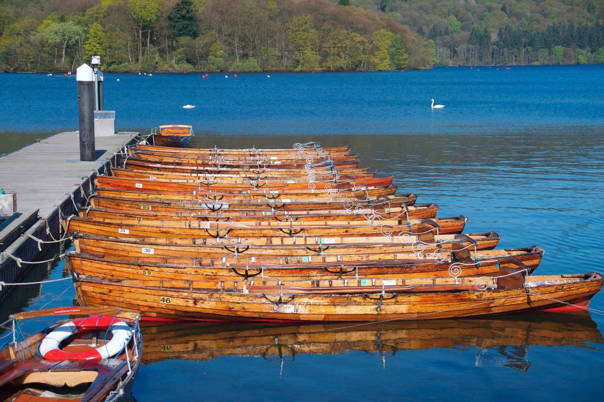 Rowing boats, skiffs for hire at Bowness, Windermere