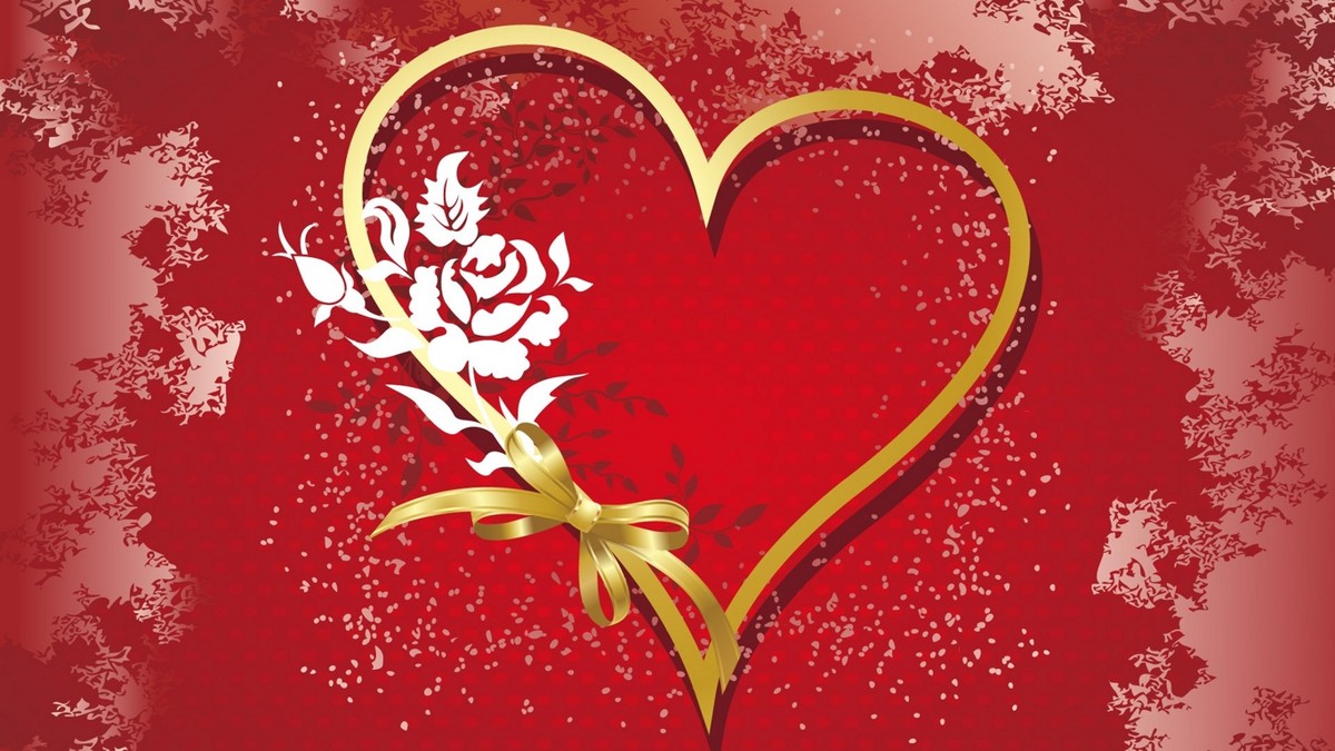 Valentines heart design with red background and gold heart outline